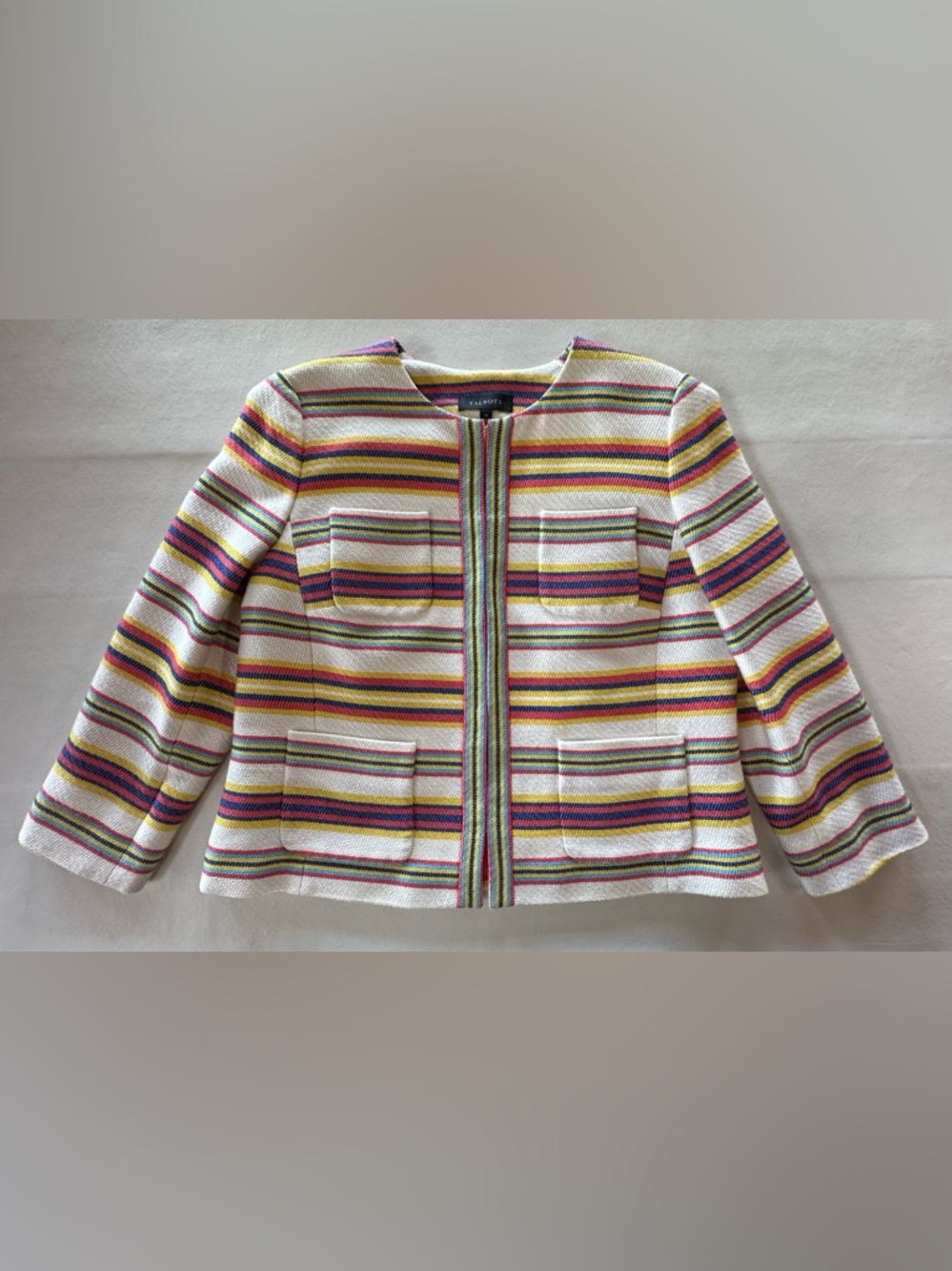 Talbots Striped Open-Front Lined Jacket Multicolor Striped Blazer (14) - Picture 6 of 17